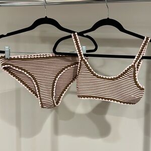 SOLID & STRIPED Brown and White Striped Bikini